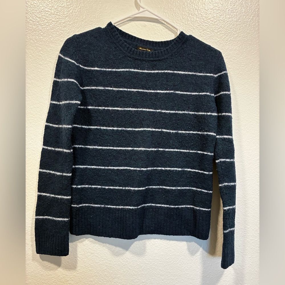 Massimo Dutti Dark Blue and White Striped Sweater